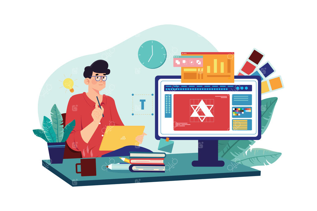 مفهوم طراحی لوگو: تصویرسازی بر روی پس‌زمینه سفید