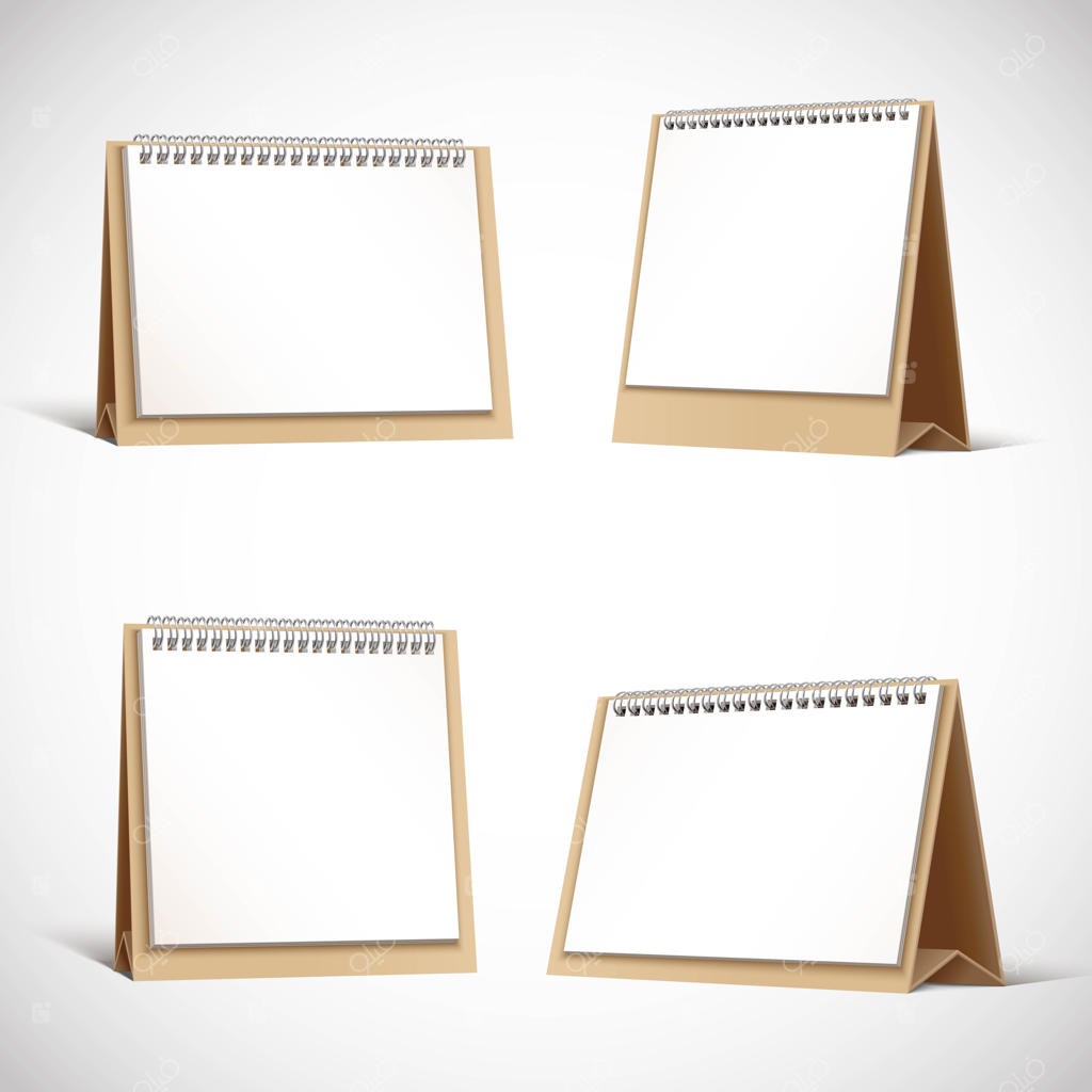 مجموعه‌ای از دفترچه‌ها یا تقویم‌های رومیزی مقوایی.