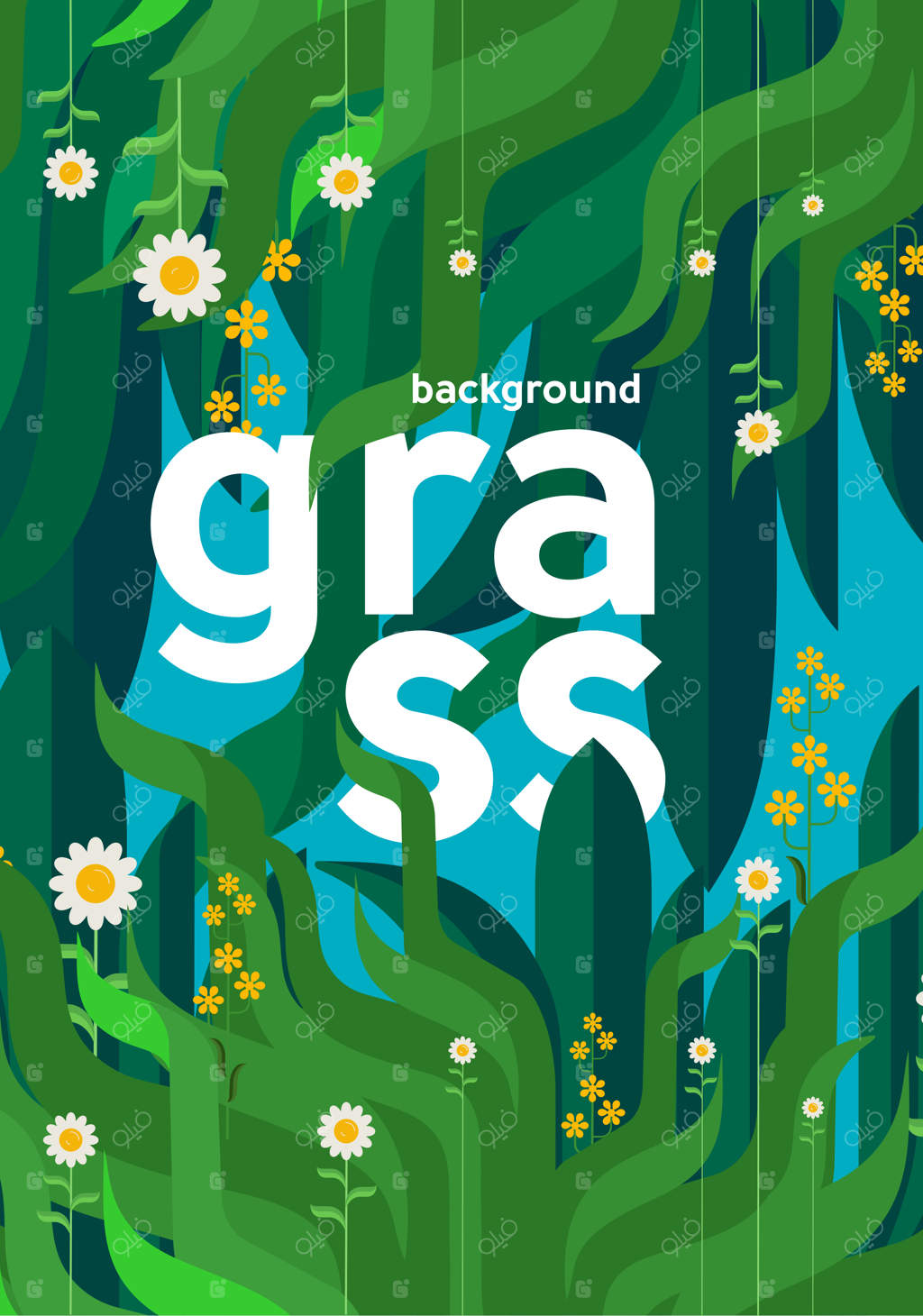 پترن کارت پستال مدرن با طرح چمن برای طراحی بروشور - تصویرسازی وکتور، پس‌زمینه خلاقانه و انتزاعی وکتور - پس‌زمینه تابستانی