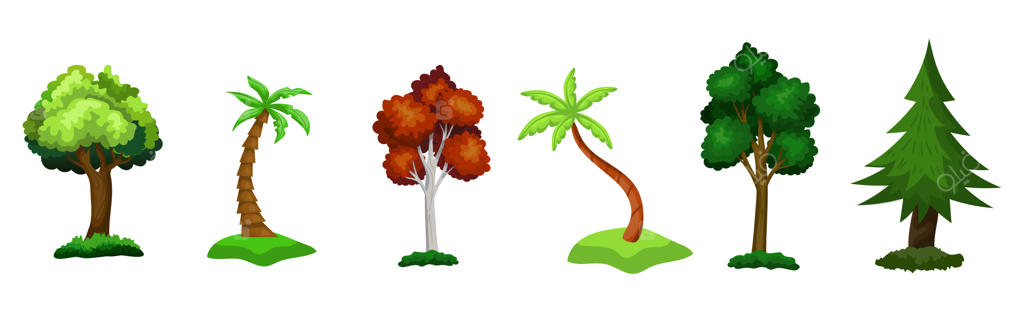 مجموعه‌ای از ۶ درخت مختلف روی پس‌زمینه سفید - وکتور
