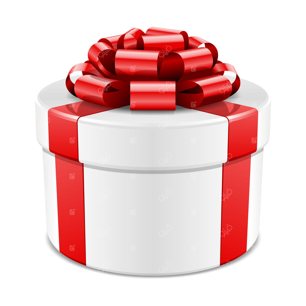جعبه هدیه با روبان و پاپیون قرمز در پس‌زمینه سفید - تصویرسازی
