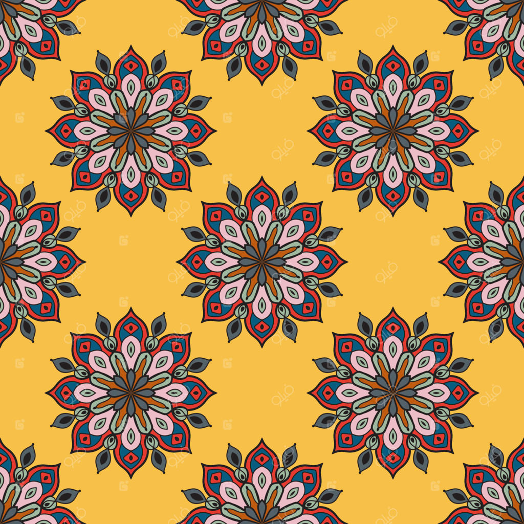 طرح انتزاعی بدون درز با گل ماندالا. موزاییک، کاشی، خال‌خالی. پس‌زمینه گل‌دار.