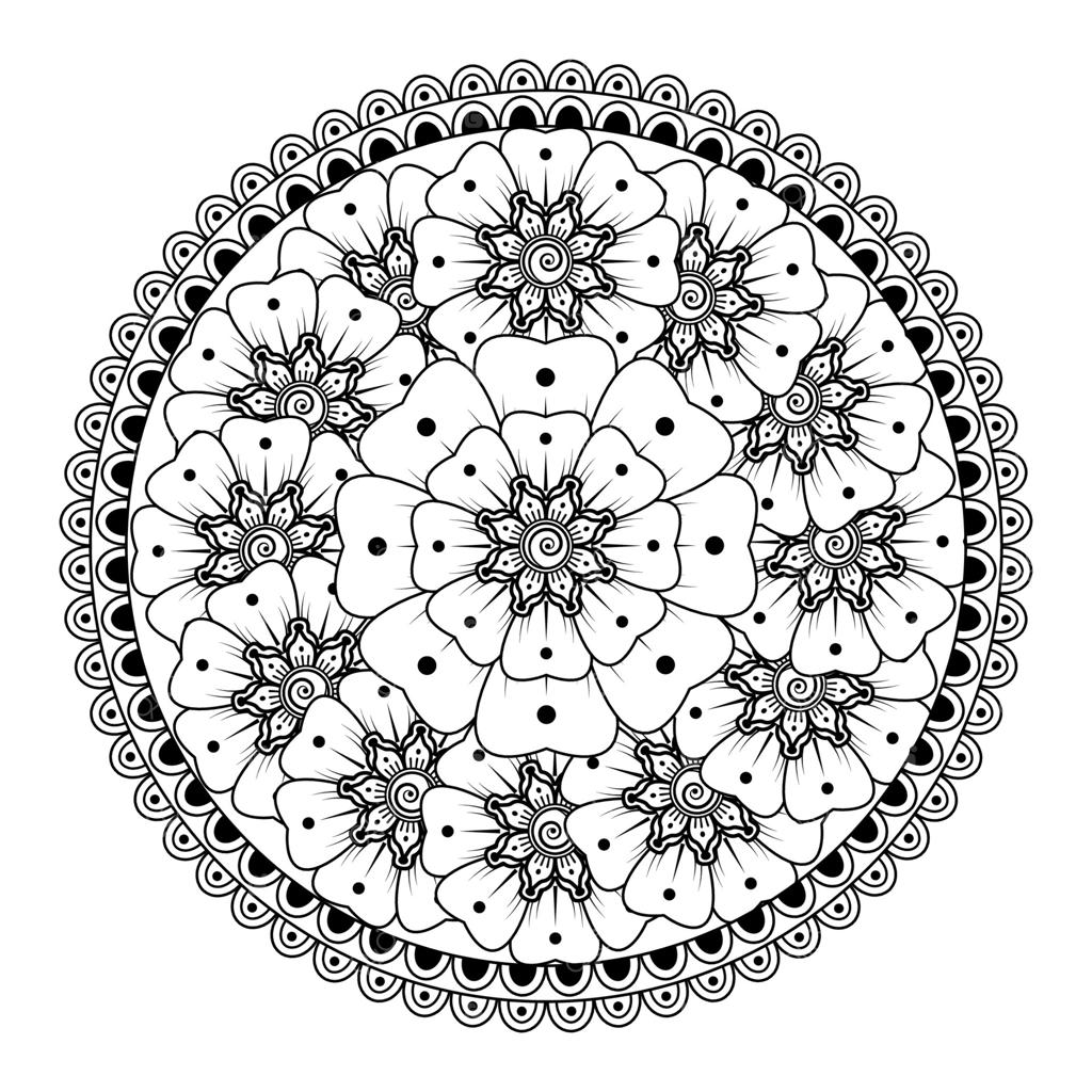 طرح سنتی حنا با گل‌های شکوفا.