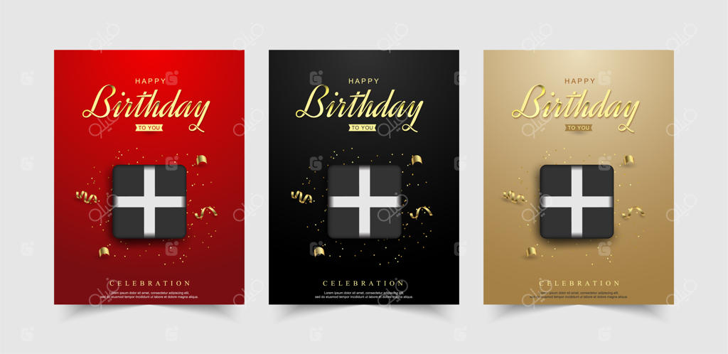 مجموعه‌ پس‌زمینه‌ تولد مبارک با جعبه هدیه واقعی.