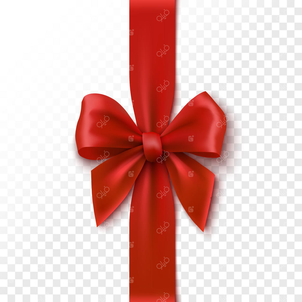 پاپیون قرمز و واقعی با روبان جشن برای بسته‌بندی هدیه - تصویرسازی