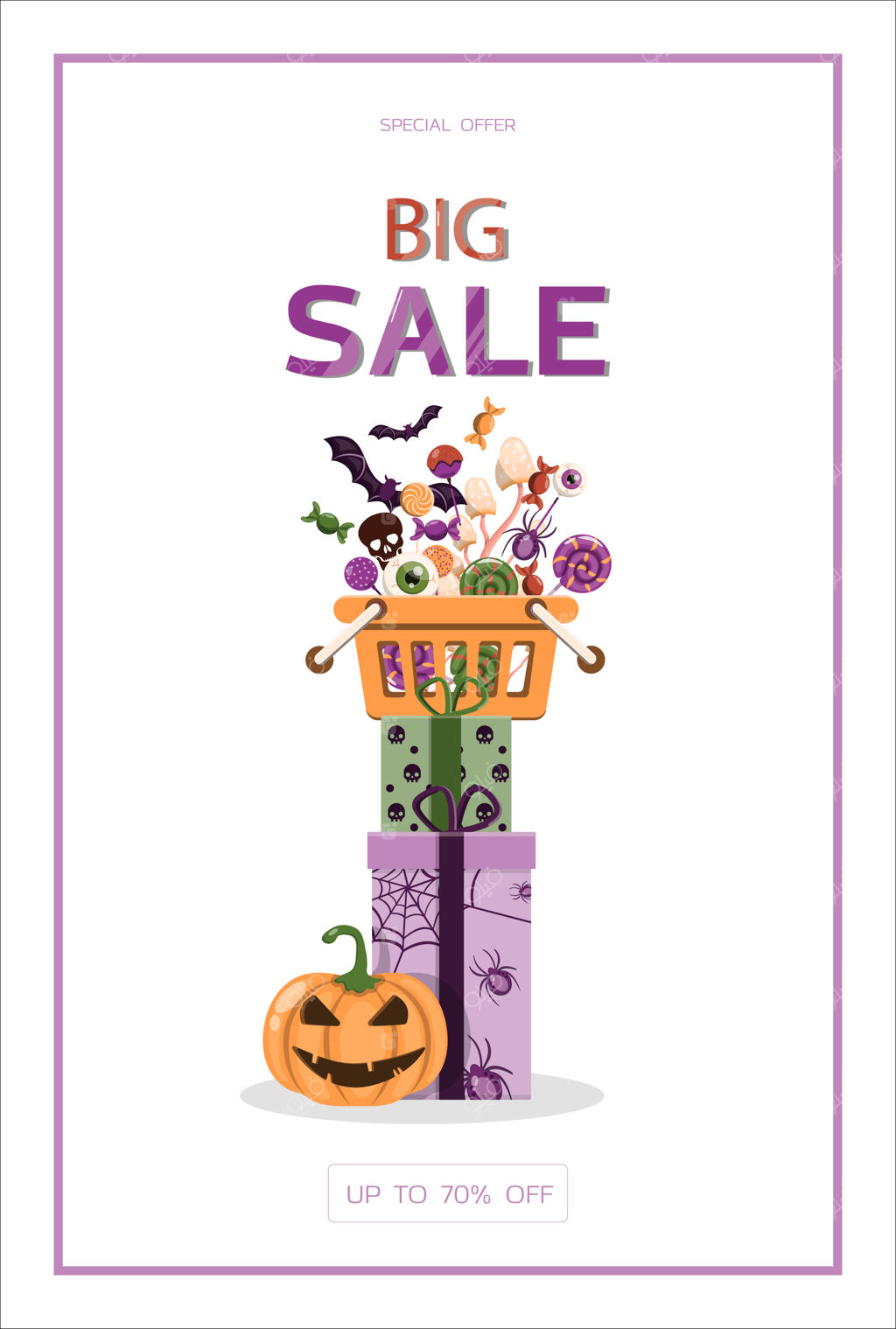 بنر وکتور برای طراحی قالب مهمانی فروش و دعوت‌نامه‌های کارتونی هالووین