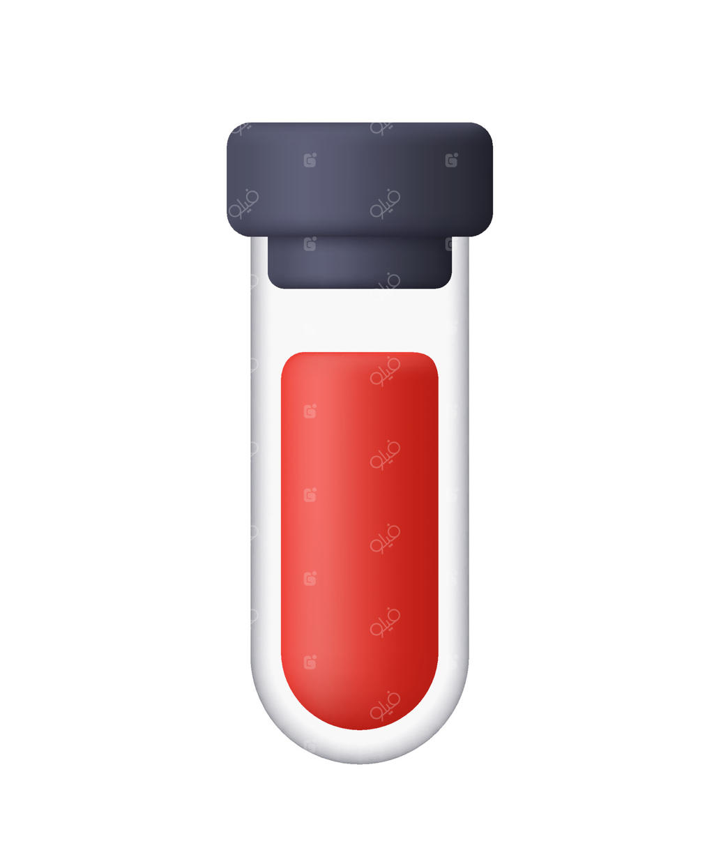 لوله‌های آزمایش شیشه‌ای با مایع قرمز. مفهوم داروسازی، بیوشیمی و پزشکی. آیکون سه‌بعدی به سبک کارتونی.