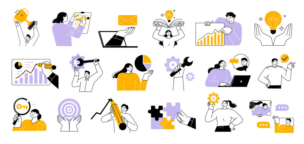 افراد در حال انجام فعالیت‌های تجاری مختلف