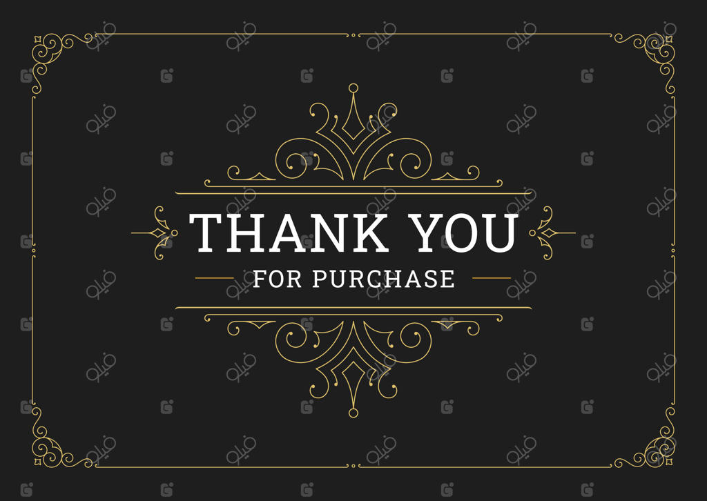 تشکر بابت خرید بنر کارت سیاه با طراحی کلاسیک و تزئینی رویال و خط‌‌های مارپیچ
