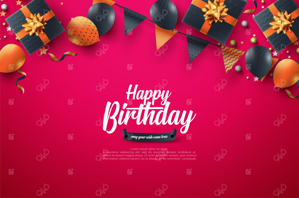 پس‌زمینه جشن تولد با جعبه کادو و پرچم تولد