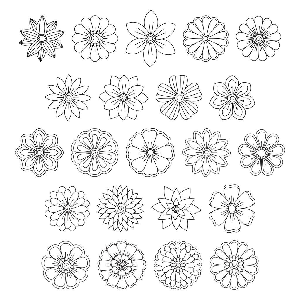 مجموعه کلیپ‌آرت خطی گل‌ها