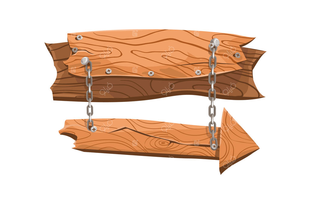 تابلو راهنمای چوبی با زنجیرهای قدیمی، بردار جدا شده روی پس‌زمینه سفید