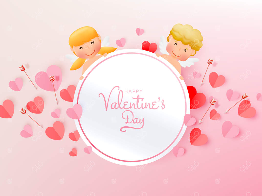 روز ولنتاین مبارک با طرح سه‌بعدی و تصویرسازی کیوپید دوست‌داشتنی