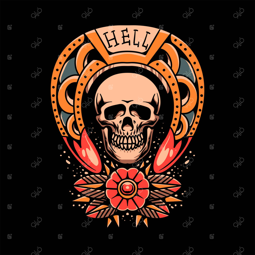 طرح وکتور تتو نعل اسب و جمجمه