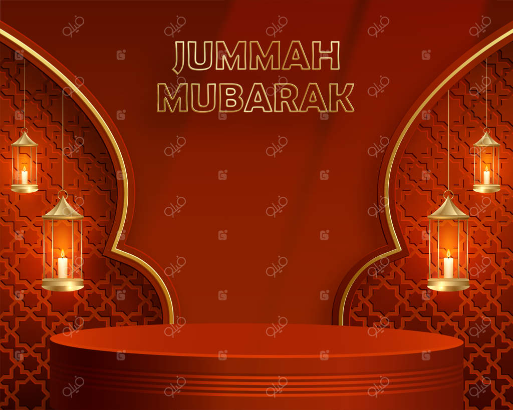 پودیوم سه‌بعدی اسلامی برای جمعه مبارک بر روی پس‌زمینه رنگی