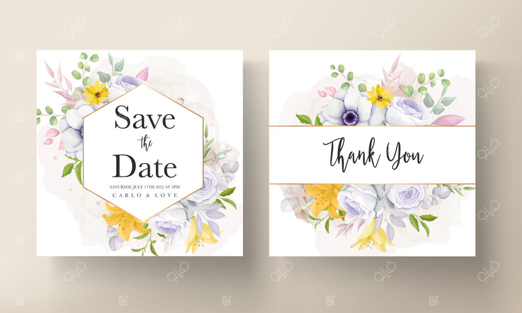 قالب کارت دعوت با طراحی دستی گل زیبا