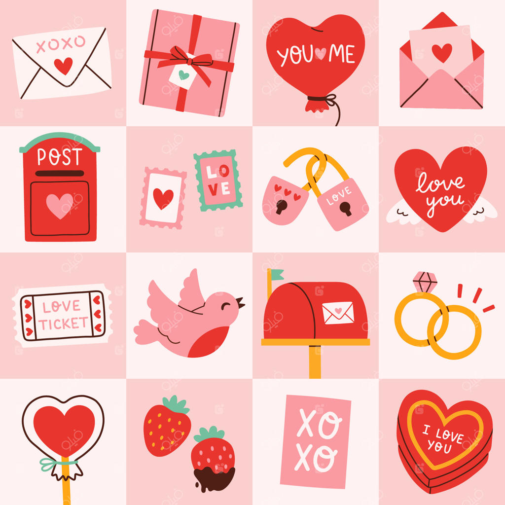 پس‌زمینه حراج روز ولنتاین: الگوهای عشق و قلب هندسی. اشکال هندسی مد روز به سبک رترو برای پوستر روز ولنتاین