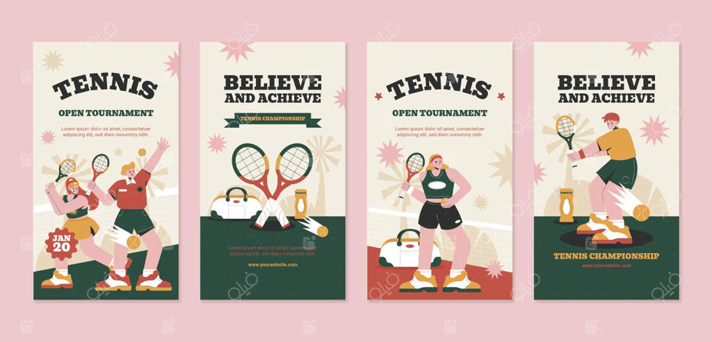 استوری‌های اینستاگرام با موضوع بازی تنیس طراحی شده با دست