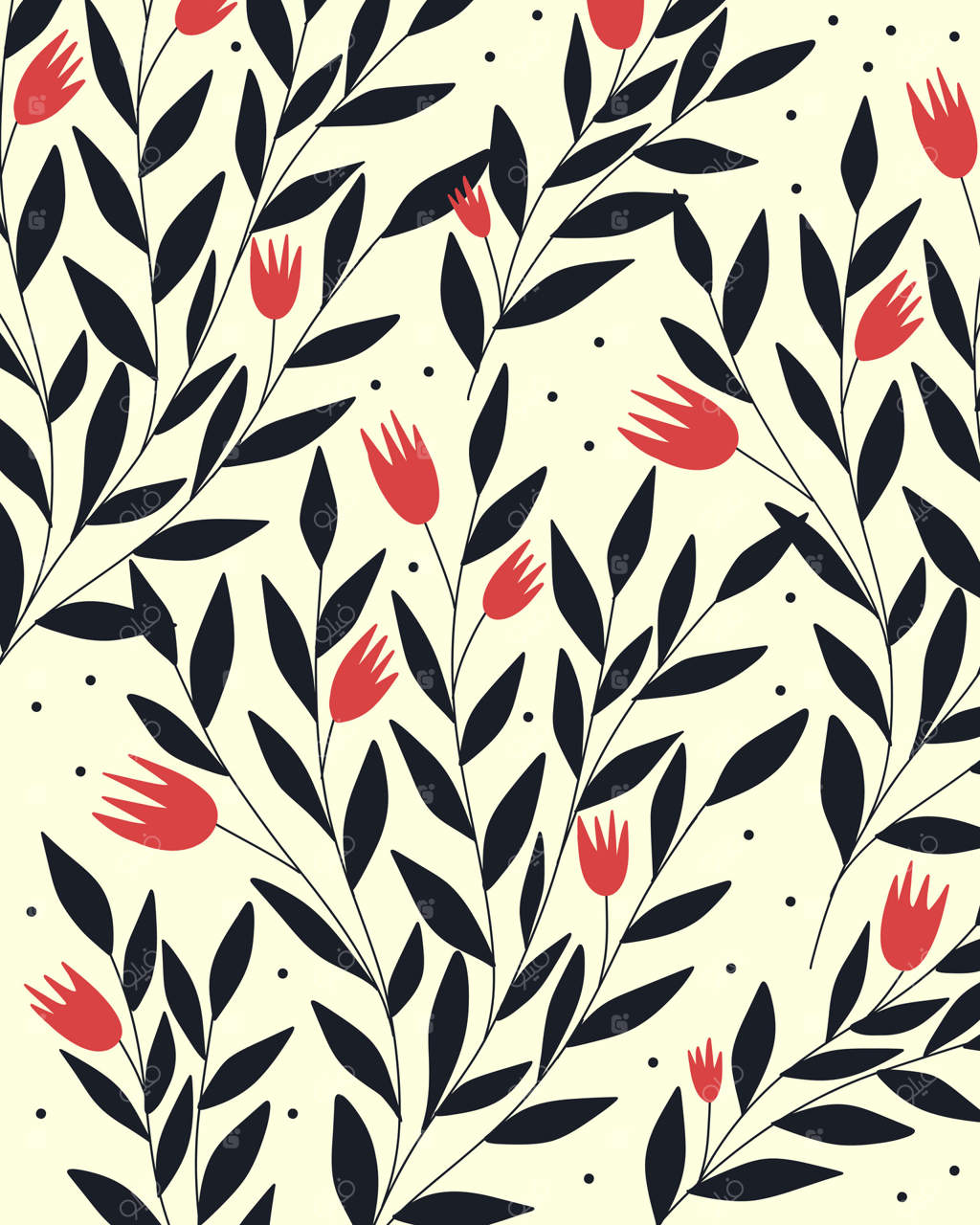 طرح هنر دیواری با پترن برگ‌های گیاهی برای پس‌زمینه و چیدمان قابل ویرایش