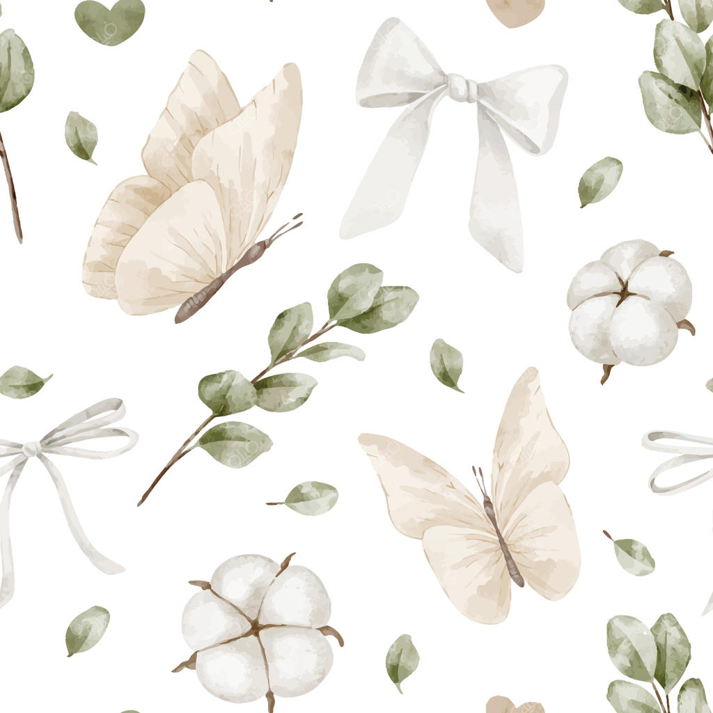 طراحی پترن پروانه‌های زیبا و گل‌های پنبه‌ای