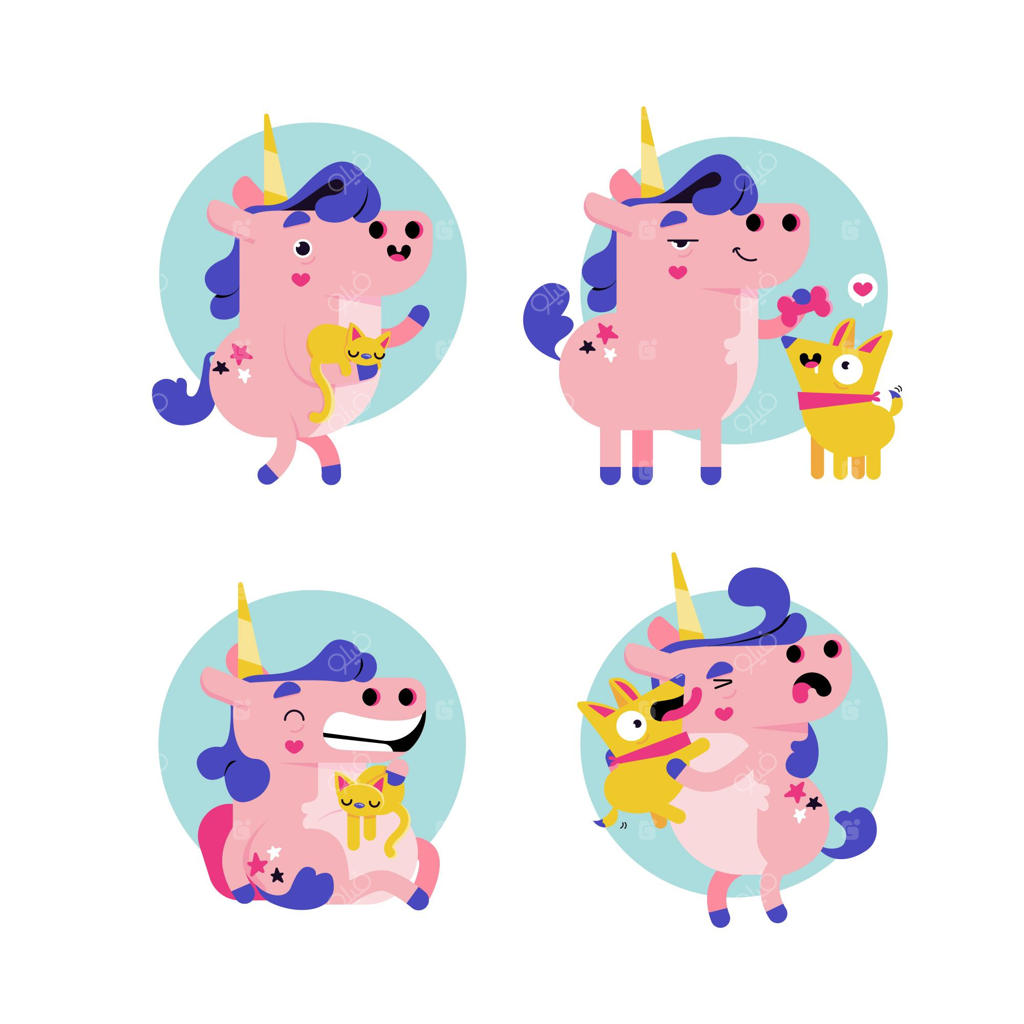 مجموعه برچسب‌های کارتونی تک‌شاخ کلاسیک