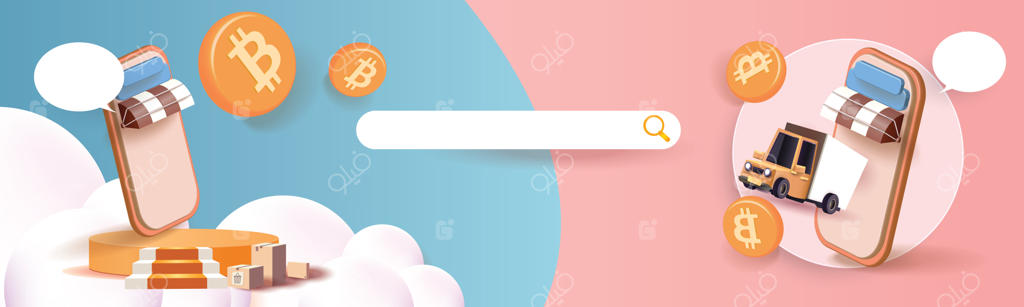 خرید و ارز دیجیتال با گوشی: تصویرسازی برداری سه‌بعدی از بانکداری، بیت‌کوین، سکه طلا، پول نقد و تجارت مالی