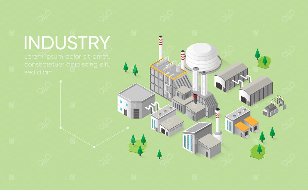 ساختمان‌های صنعتی به صورت ایزومتریک