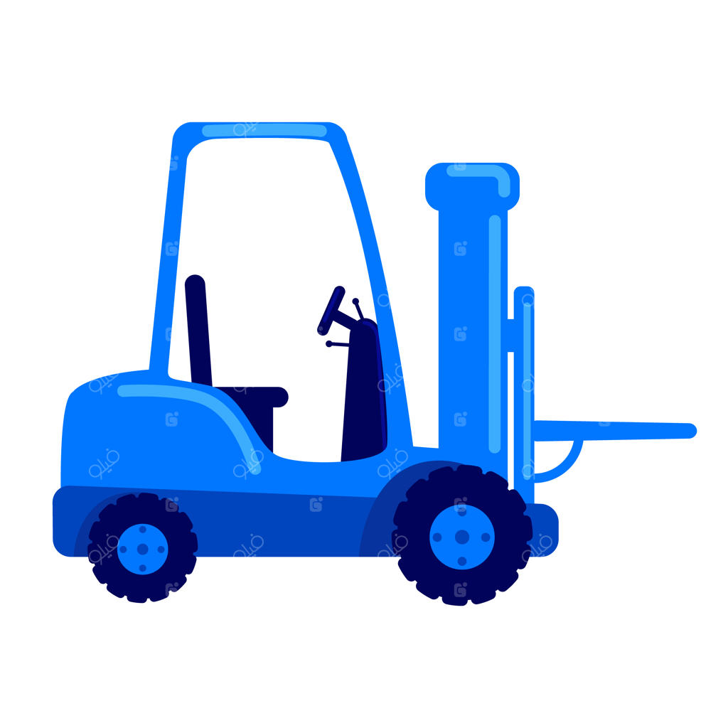 وکتور لیفتراک با طراحی نیمه تخت و استایل کارتونی ساده؛ تصویر ماشین بالابر در حال حمل بار سنگین روی زمینه سفید برای طراحی وب و انیمیشن