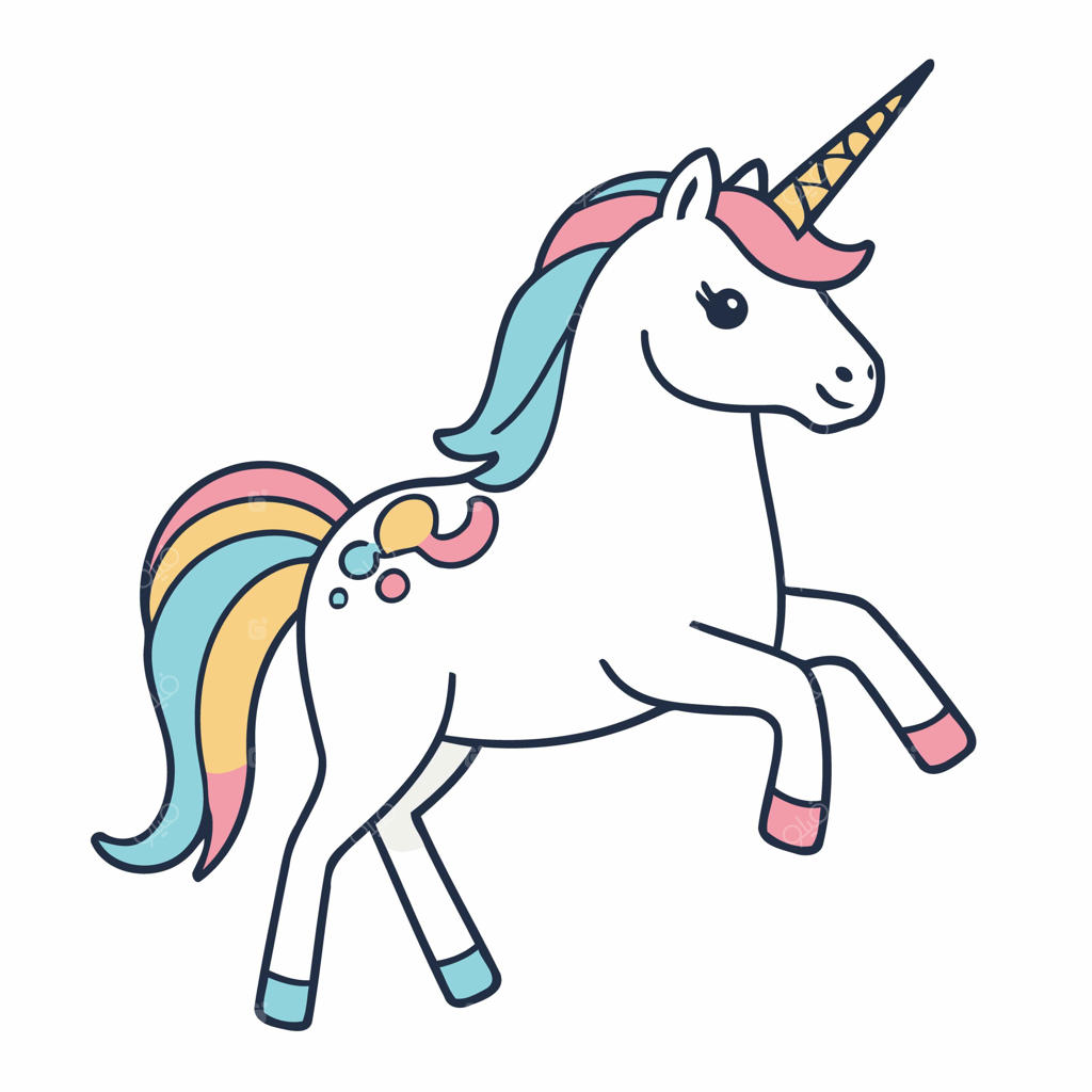 تصویرسازی وکتور تک‌شاخ بامزه برای کتاب داستان کودک