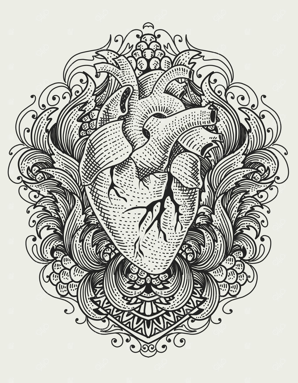 تصویرسازی قلب انسان روی نقش برجسته قدیمی