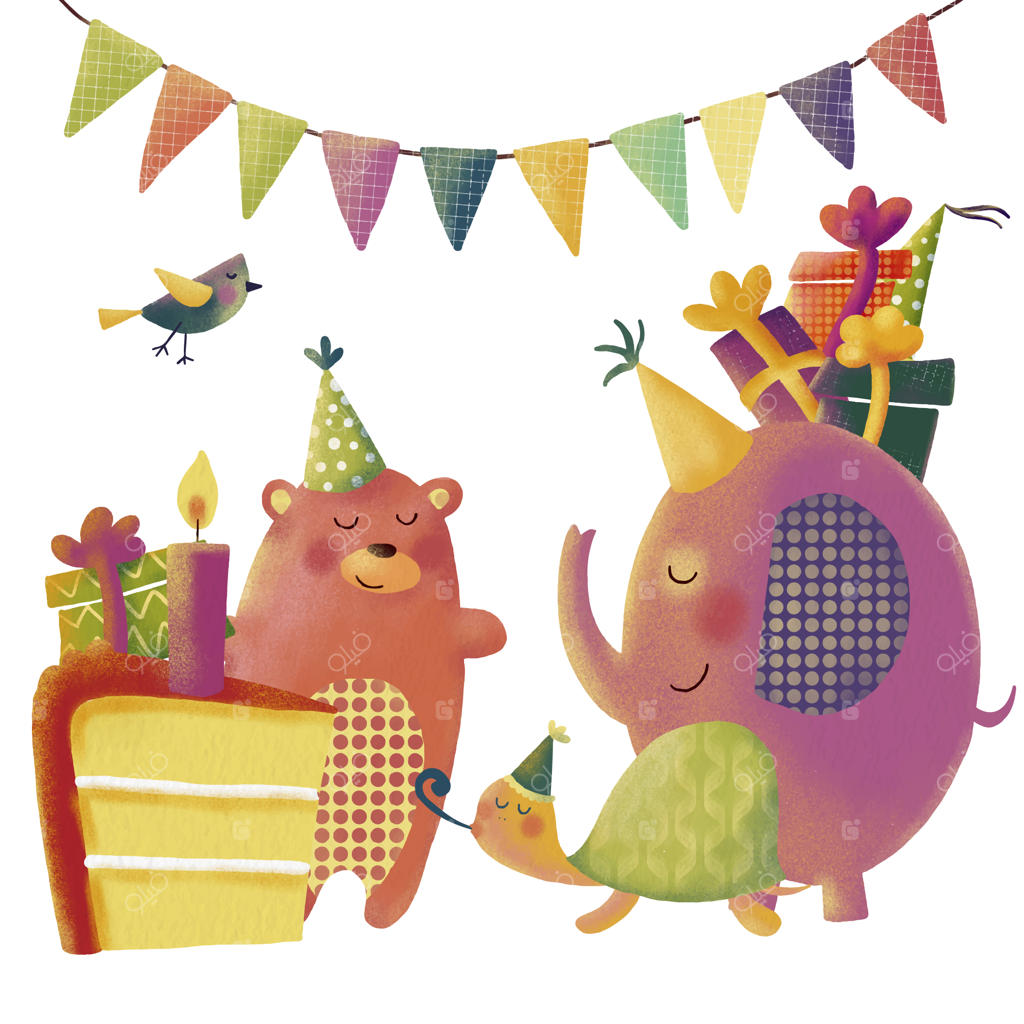 ست کارتونی بامزه تولد با حیوانات بانمک برای تبریکات