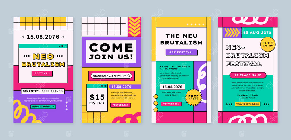 مجموعه استوری‌های اینستاگرامی به سبک نئوبروتالیسم مسطح