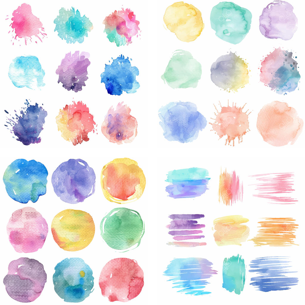 لکه جوهر، رد قلم‌مو و پاشش رنگ پاستلی با افکت آبرنگی و بافت زبر خلاقانه