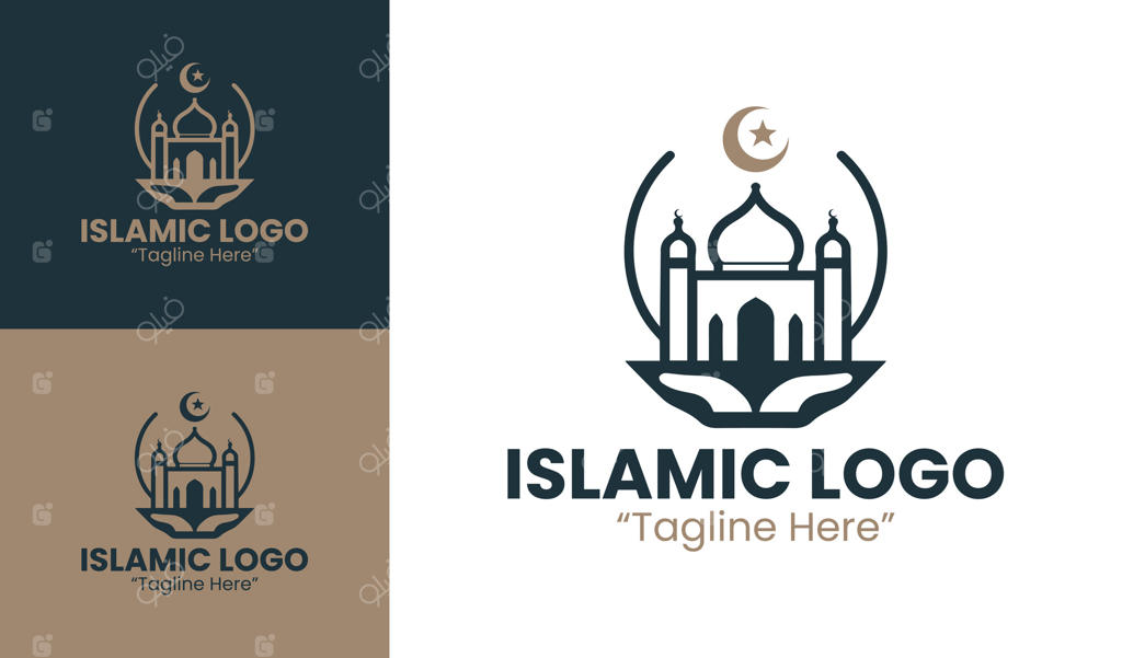 لوگوی آرام اسلامی با طراحی مینیمالیستی مدرن در رنگ‌های قهوه‌ای تیره و آبی تیره