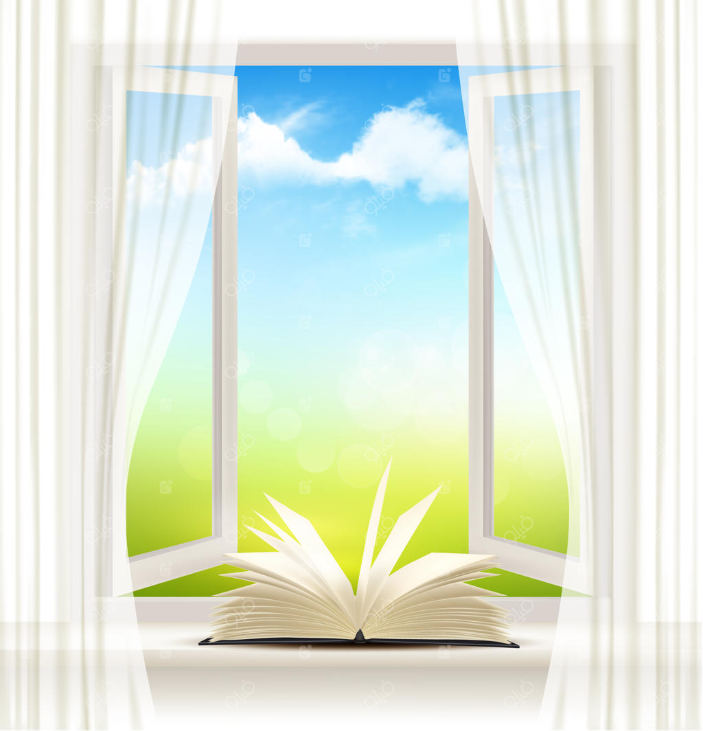 پس‌زمینه با پنجره و کتاب باز