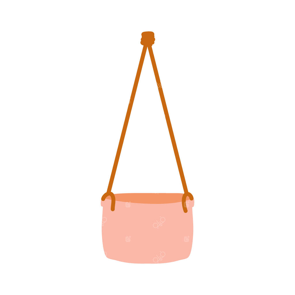 آویز گلدان نوردیک با مکرمه. تزئینات دست‌ساز خانگی از طناب یا نخ نخی. آویزهایی با گل‌های آپارتمانی. تصویرسازی نمادهای تخت دست‌کشیده