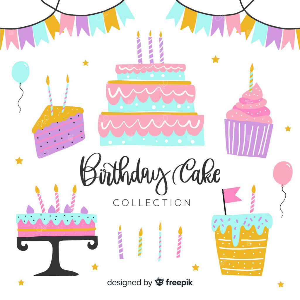 مجموعه‌ای از طراحی‌های دستی کیک تولد