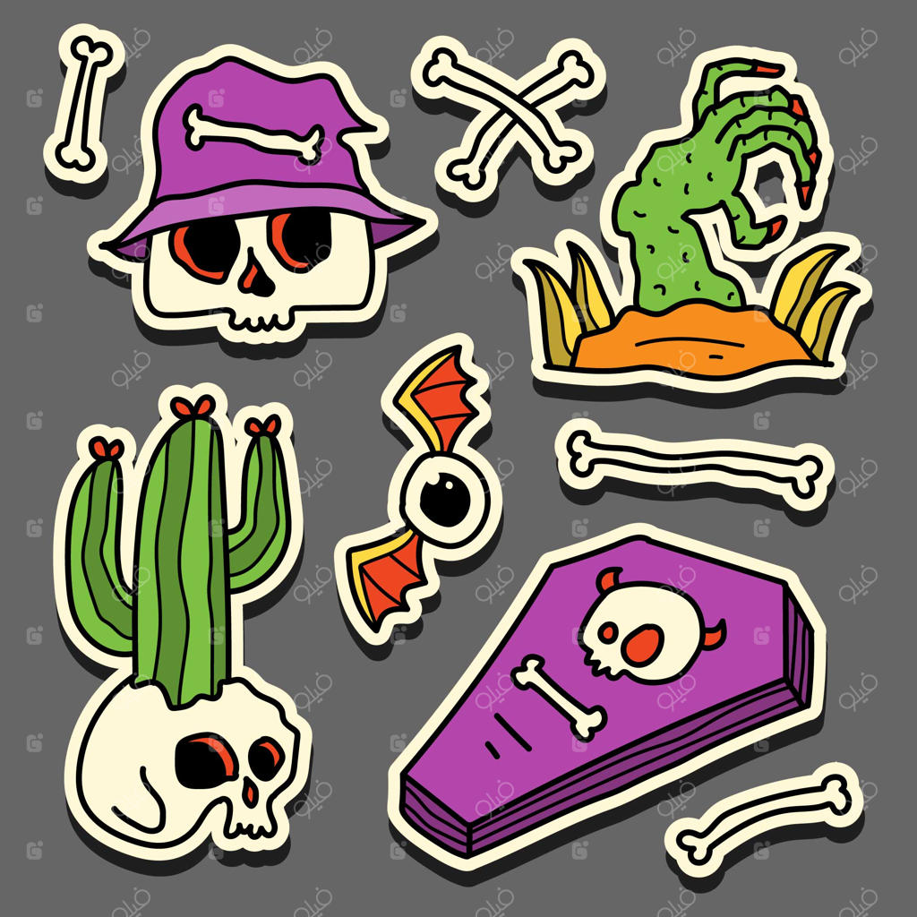 طراحی استیکر کارتونی هالووین با نقاشی دستی