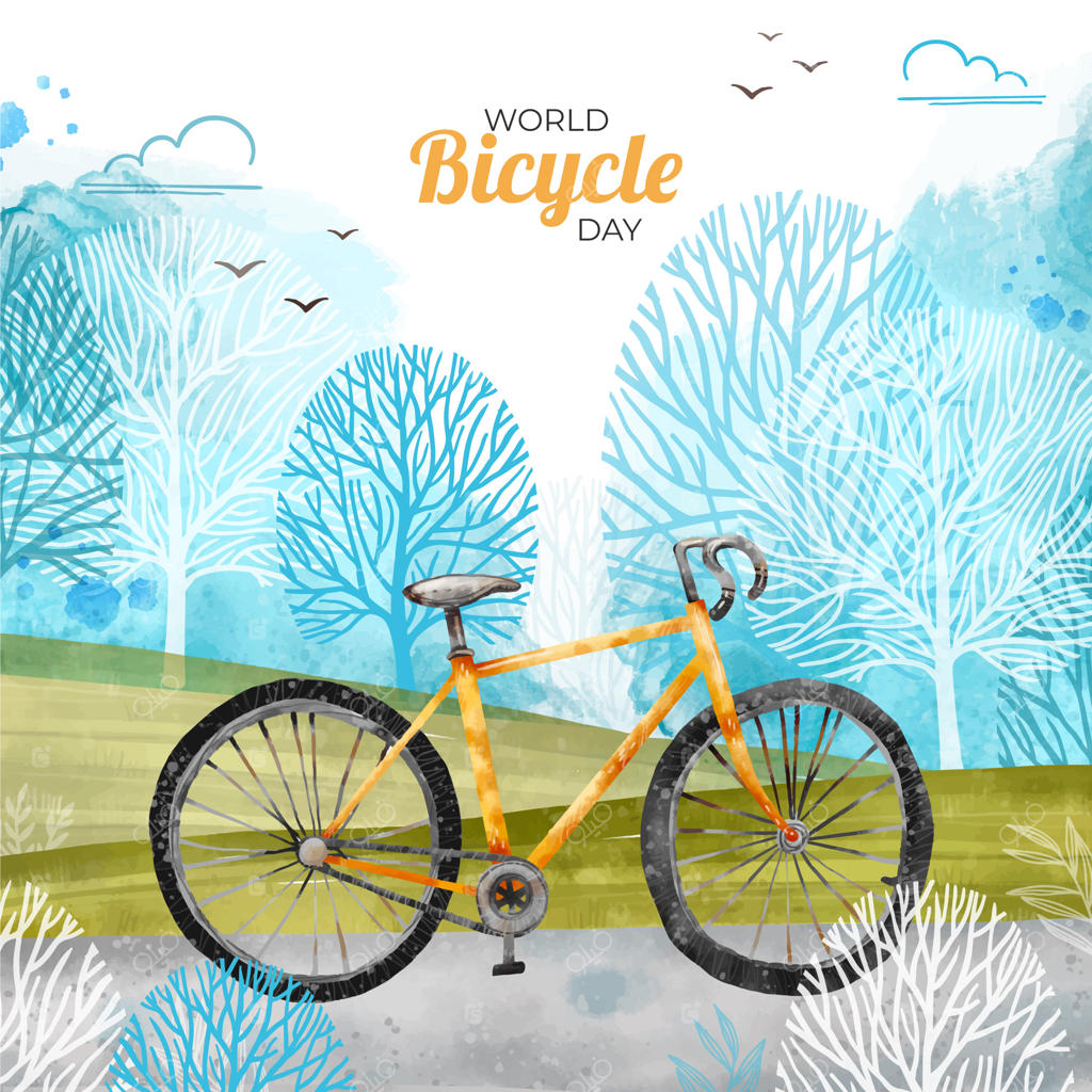 تصویرسازی با آبرنگ برای جشن روز جهانی دوچرخه‌سواری