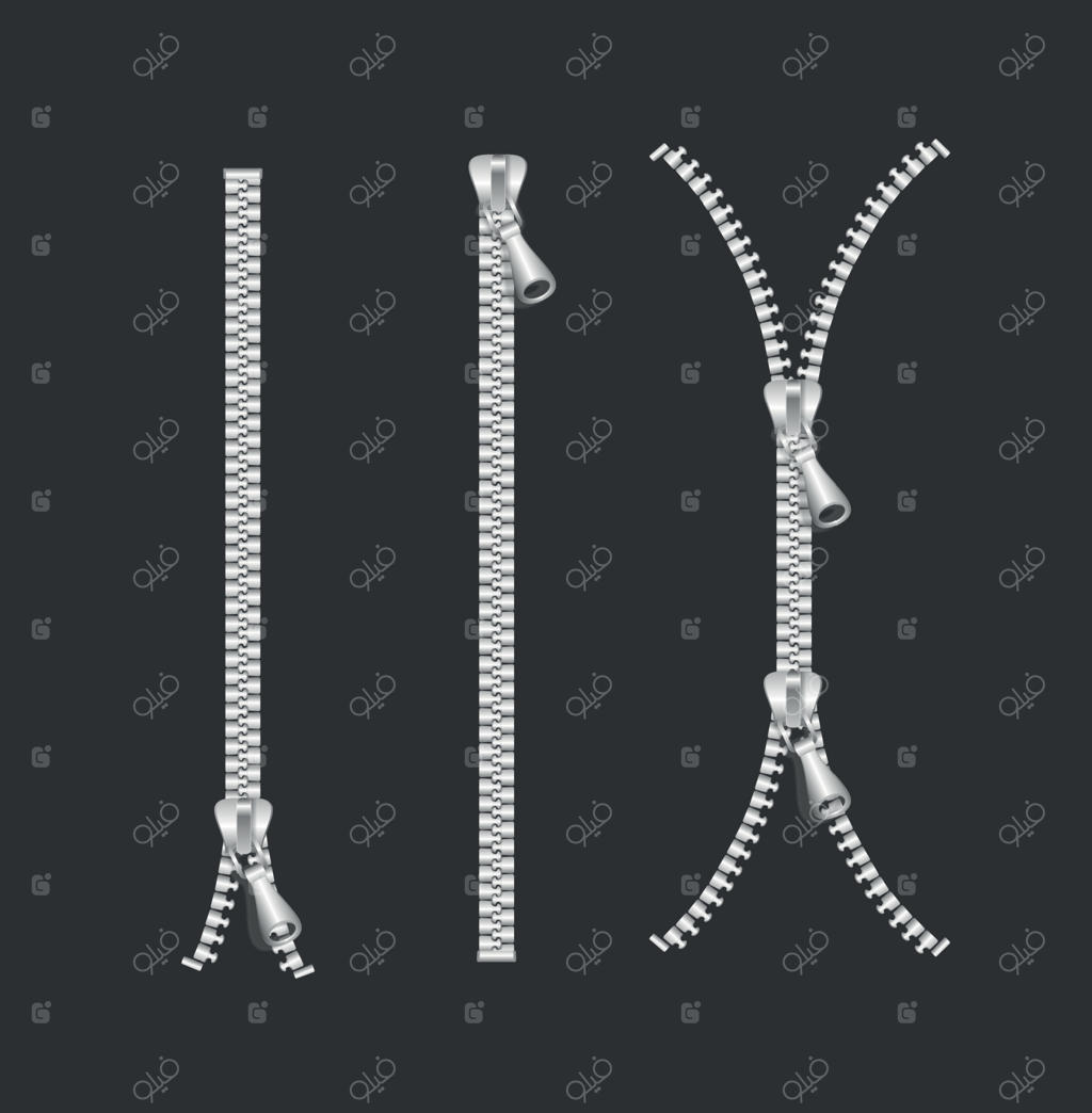 مجموعه زیپ سه‌بعدی فلزی واقع‌گرایانه و متنوع - وکتور