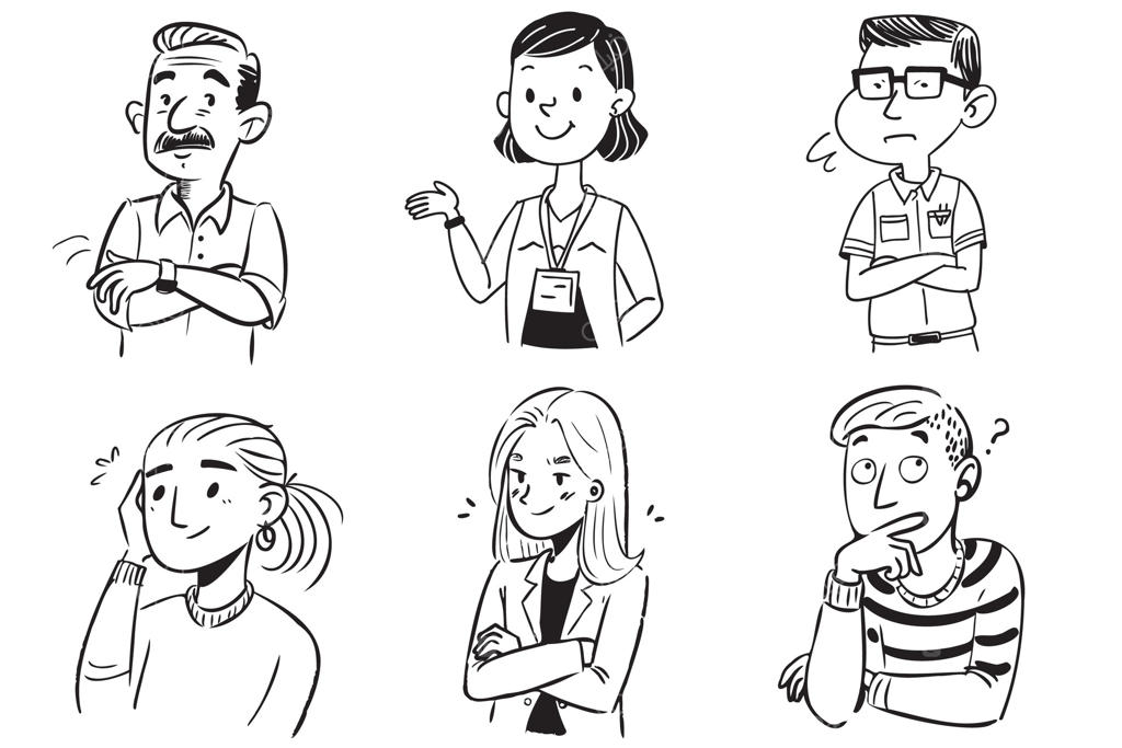 کارتون شش نفر با حالت‌های مختلف چهره