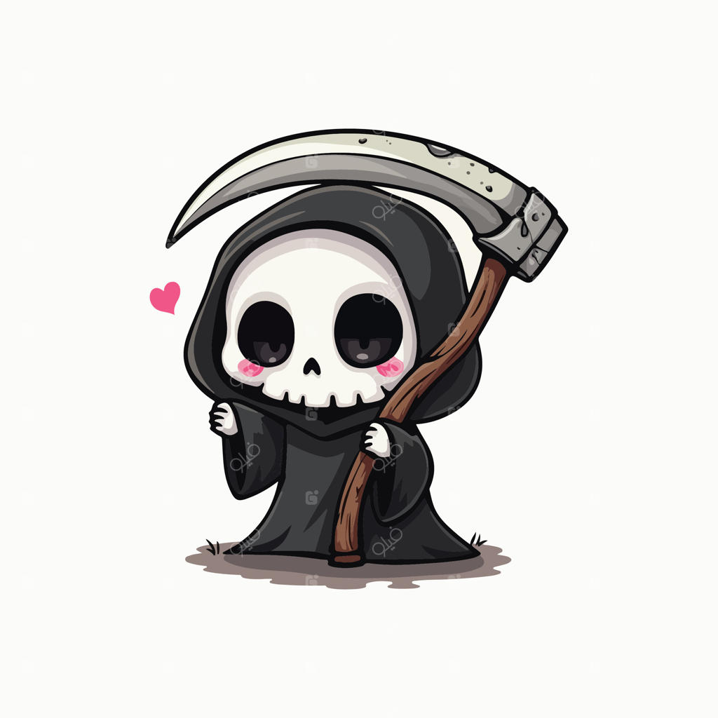 شخصیت بامزه‌ی پاندا با لباس عزرائیل و داس خمیده، طرحی برای تم‌های هالووین