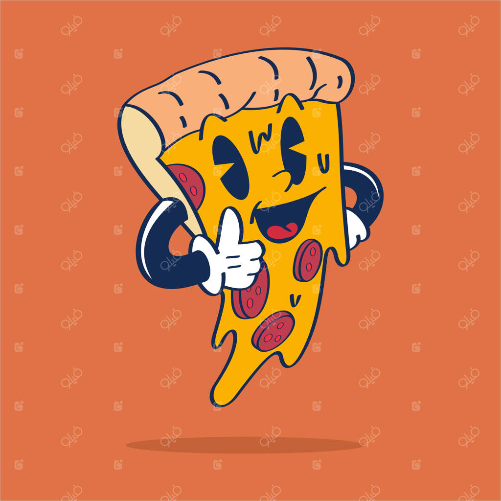 طرح کارتونی شخصیت با ژست پیتزا آکیمبو، تصویرسازی دستی وکتور