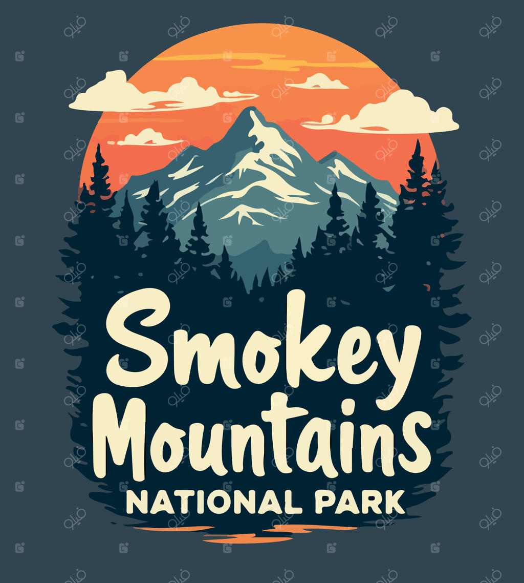 طرح تیشرت پارک ملی اسموک با پس‌زمینه درختان