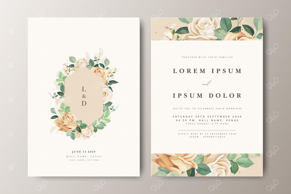 کارت دعوت زیبا با طرح گل برای یک روز به یادماندنی عروسی - طراحی حرفه‌ای وکتور