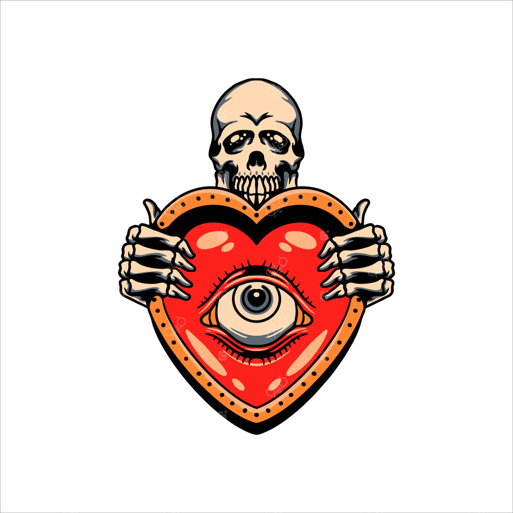 طرح وکتور تاتو جمجمه و قلب