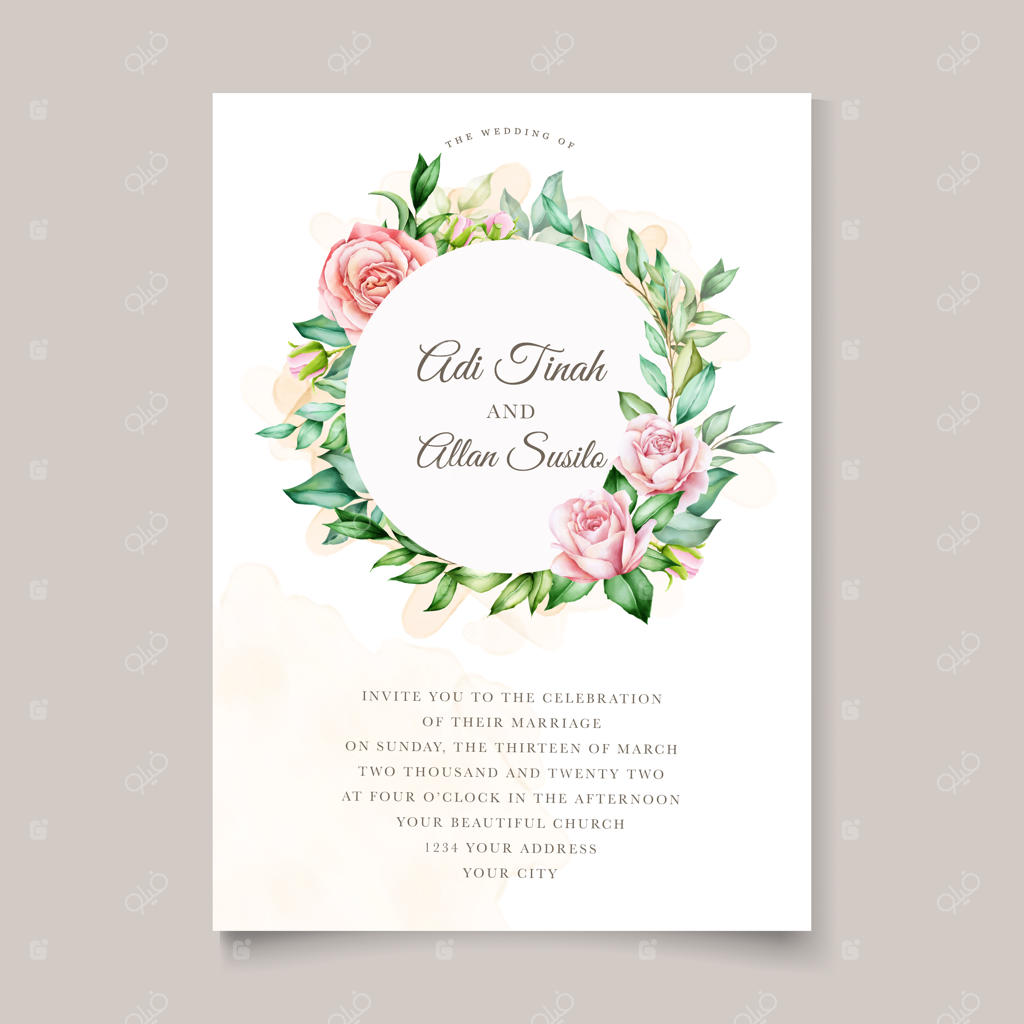 طراحی دعوتنامه آبرنگی با حلقه گلی