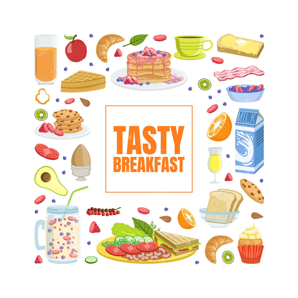 قالب بنر صبحانه خوشمزه با پترن یکپارچه از غذاهای صبحگاهی لذیذ