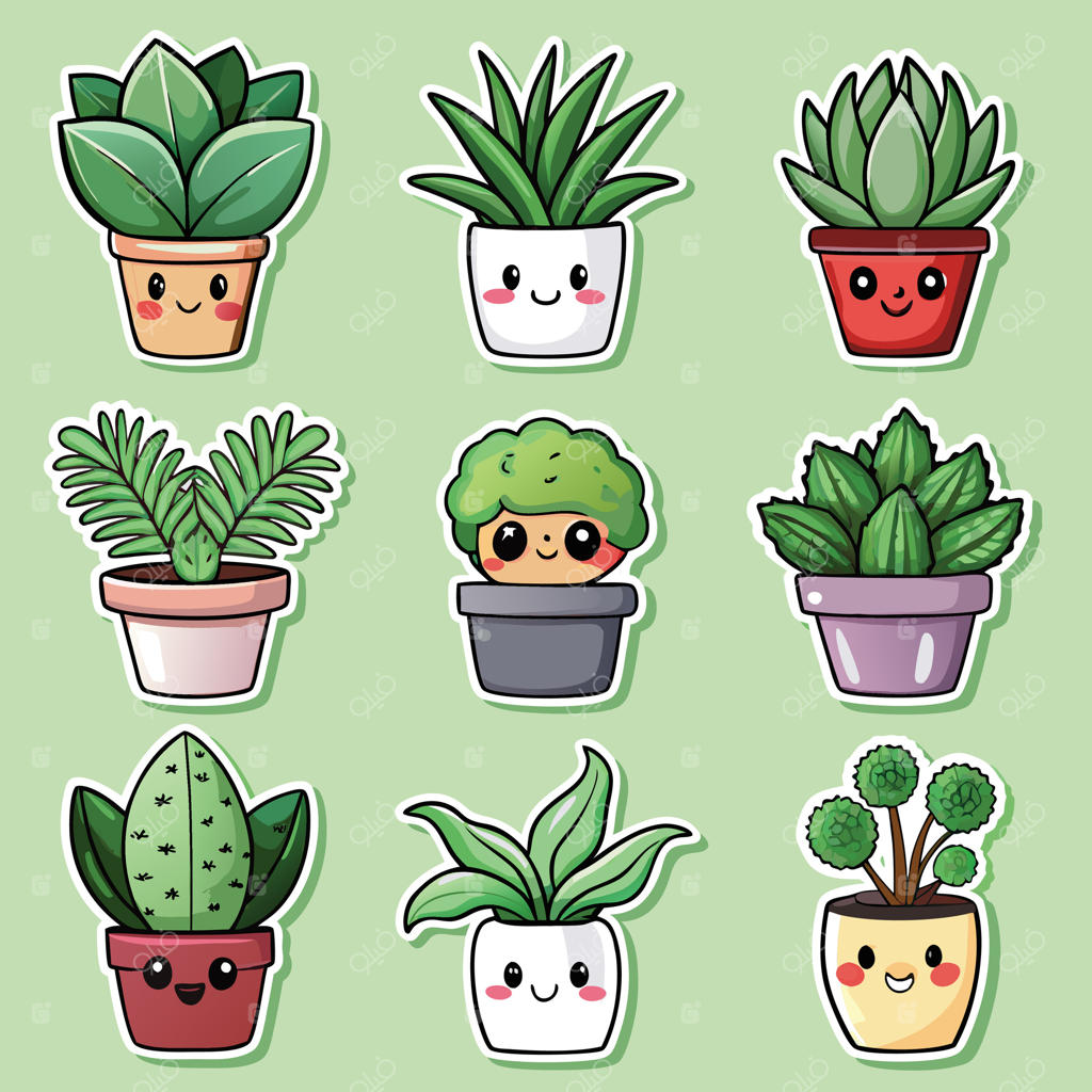 استیکر گیاه گلدانی باغ کاوایی