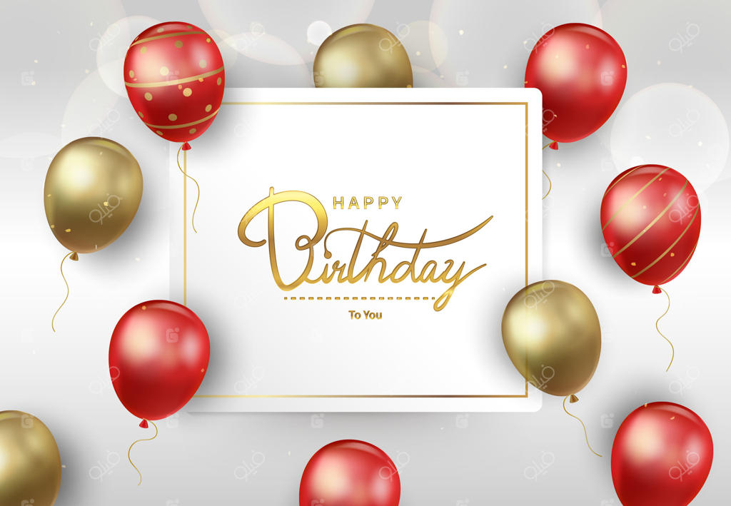 چیدمان بادکنک‌های قرمز و طلایی، طراحی جشن لوکس بر روی پس‌زمینه سفید